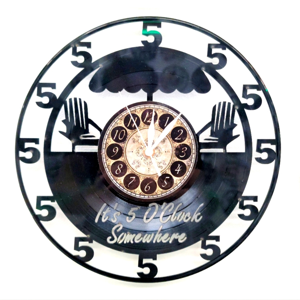 IT'S 5 O' CLOCK SOMEWHERE vinyl record clock | wall art decor gift for office